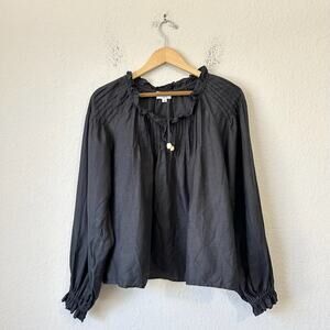 LUNAR FOX Charlotte Blouse Black Linen Balloon Sleeve Minimalist Goth